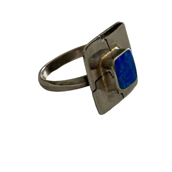 Sterling Silver Blue Green Opal Ring Stamped Mexico Sz 6.75 4 Gram - Picture 9 of 10